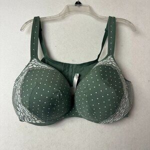 Cacique Lane Bryant‎ Lightly Lined Balconette Underwire Lace Bra green 46DDD